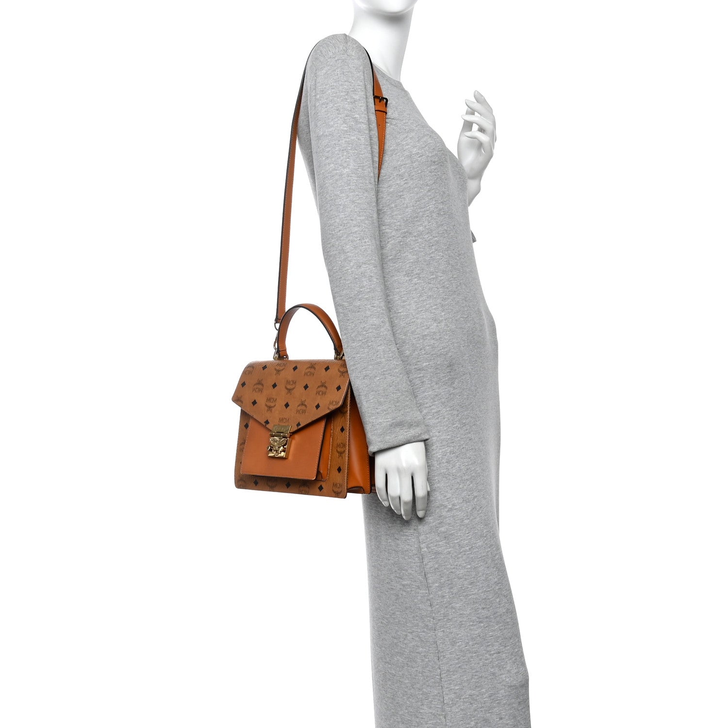 Visetos Medium Patricia Pocket Satchel Cognac
