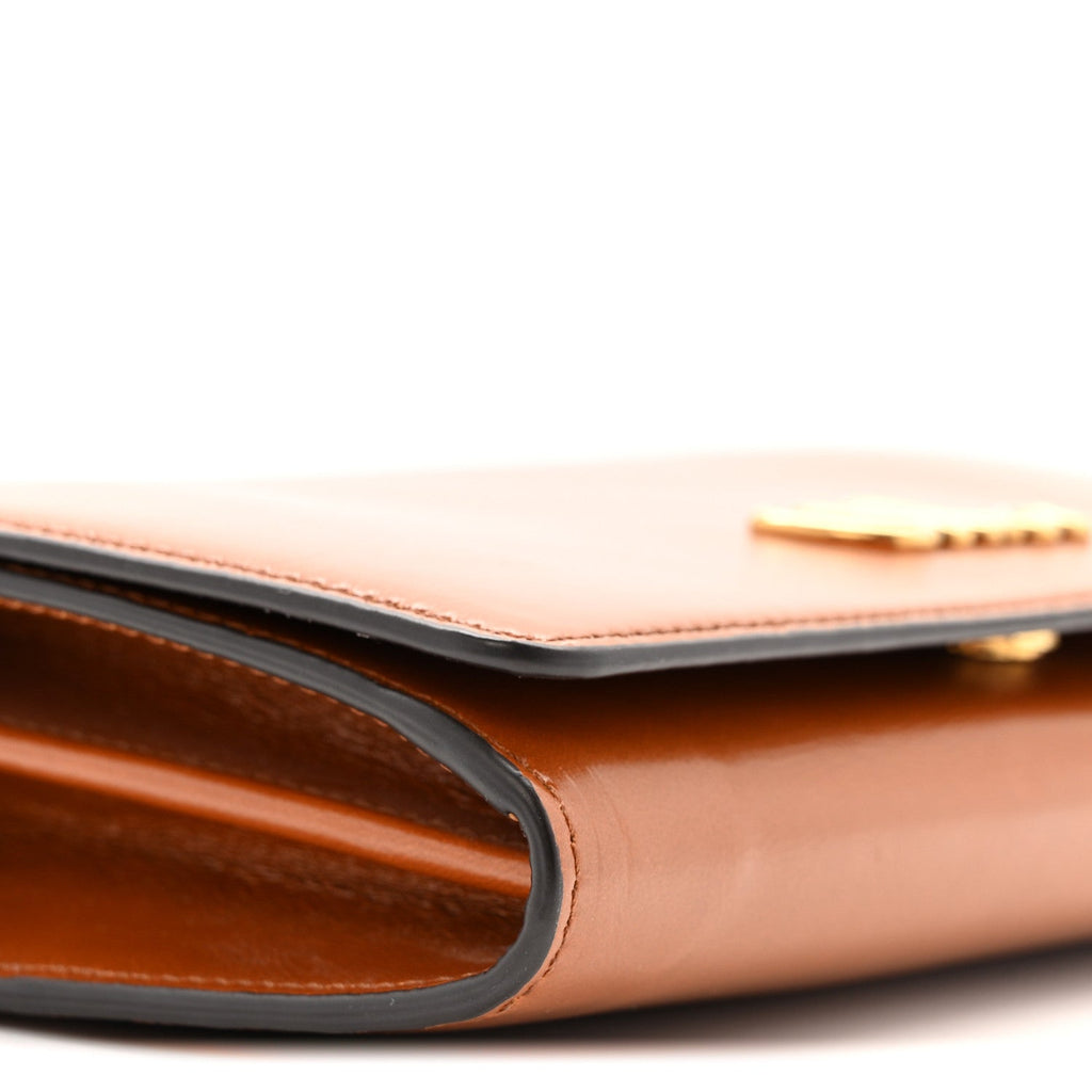 Calfskin Iconic Flap Wallet On Chain Clay Brown