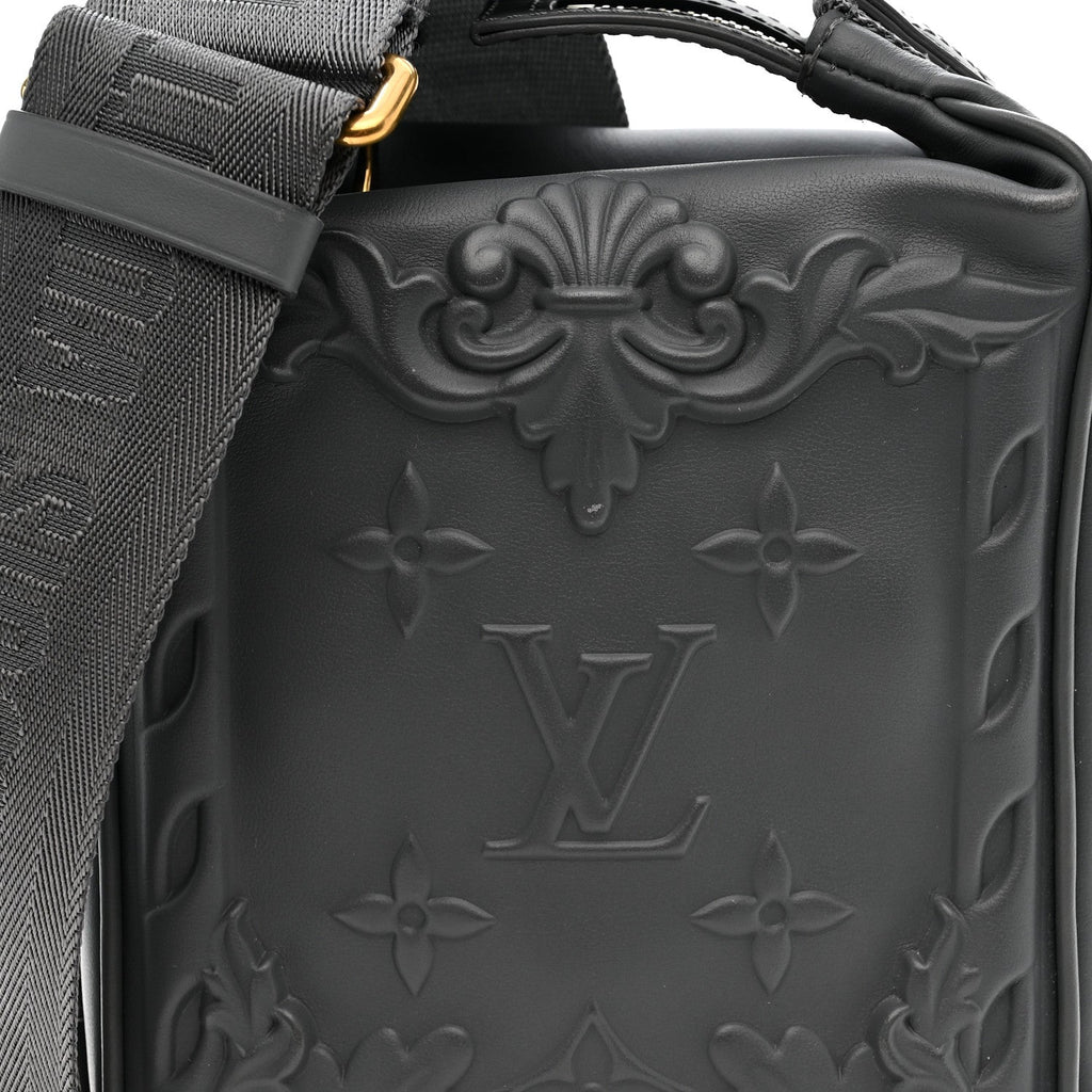 Calfskin Monogram Embossed Cruiser Messenger Dark Shadow Gray