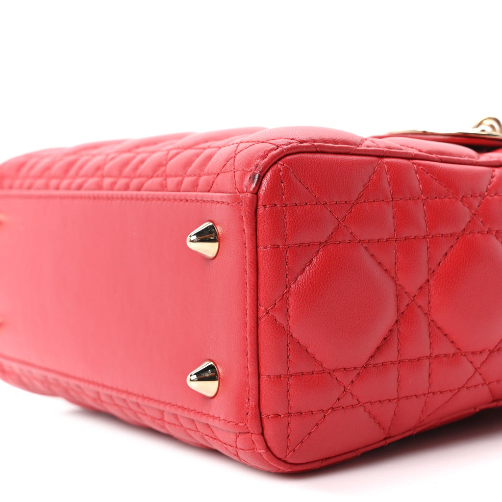 Lambskin Cannage Small Lucky Badges Lady Dior Red