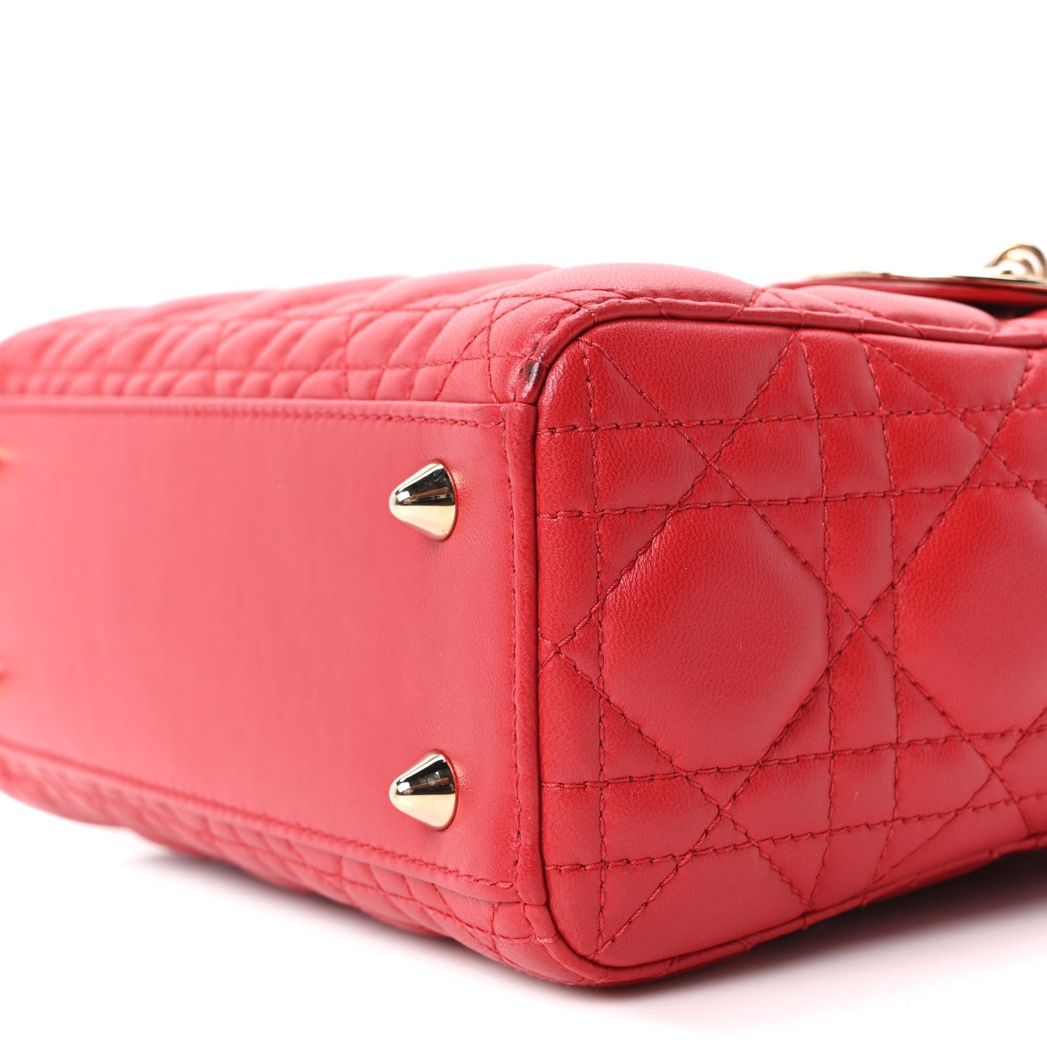 Lambskin Cannage Small Lucky Badges Lady Dior Red