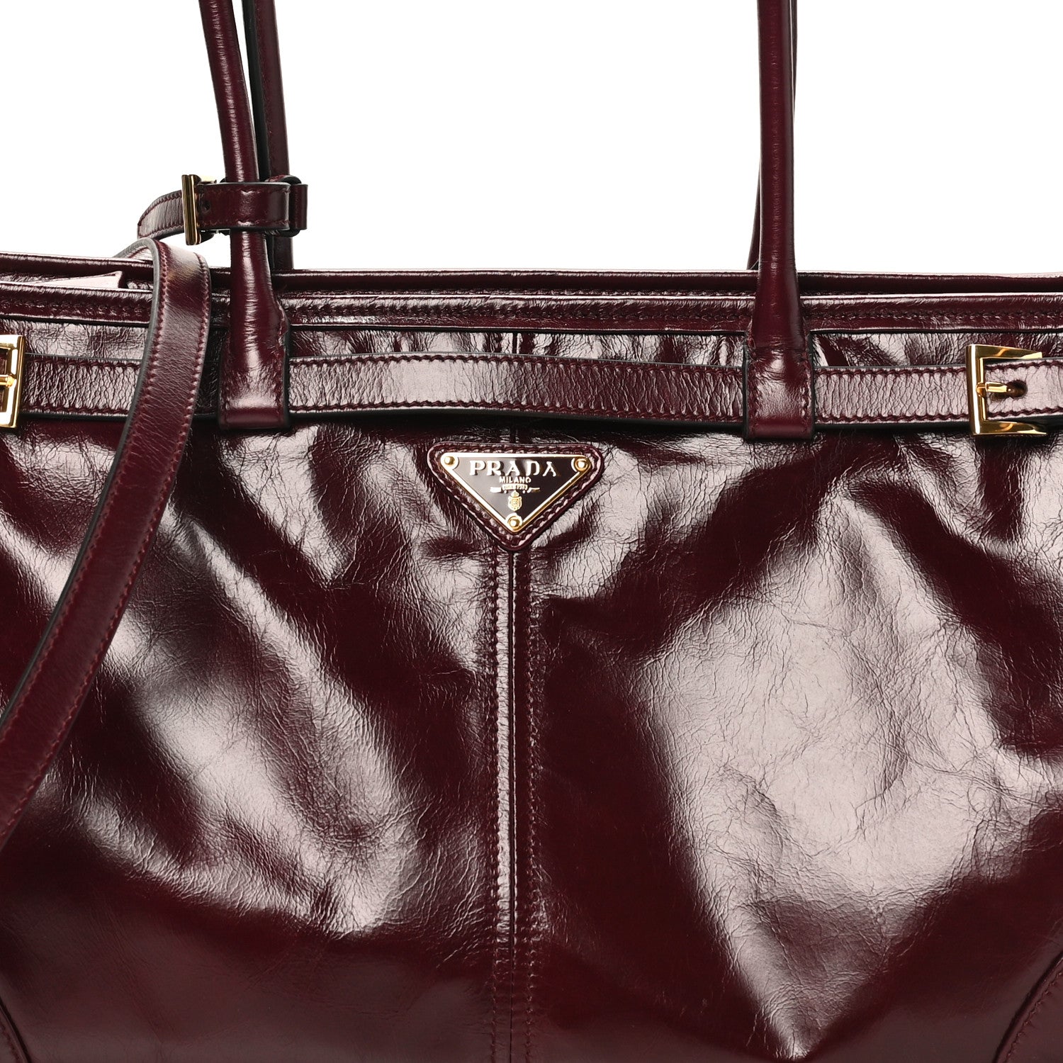 Glossy Calfskin Triangle Large Bonnie Shoulder Bag Bordeaux