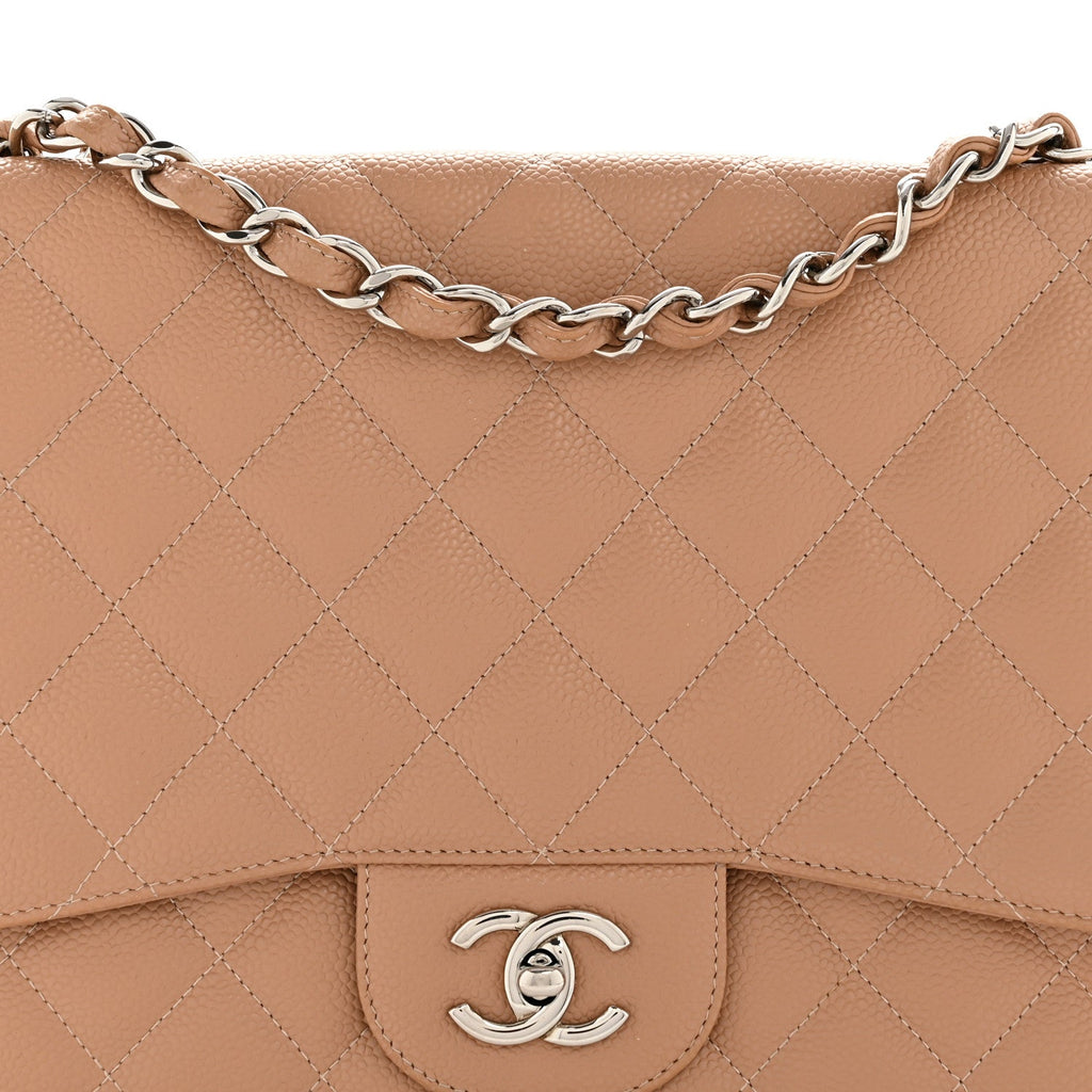 Caviar Quilted Jumbo Single Flap Dark Beige