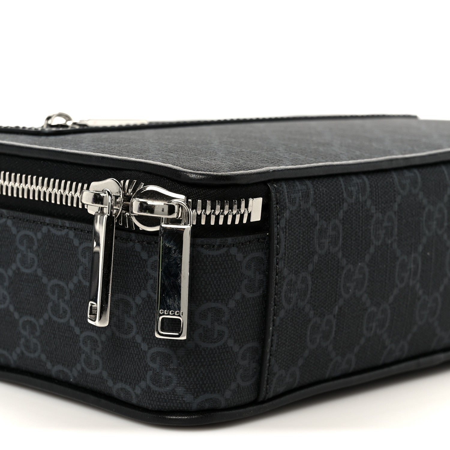 GG Supreme Monogram Calfskin Web Medium Messenger Bag Black Grey