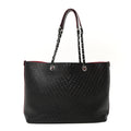 Perforated Grained Calfskin Large Shopping Tote Black