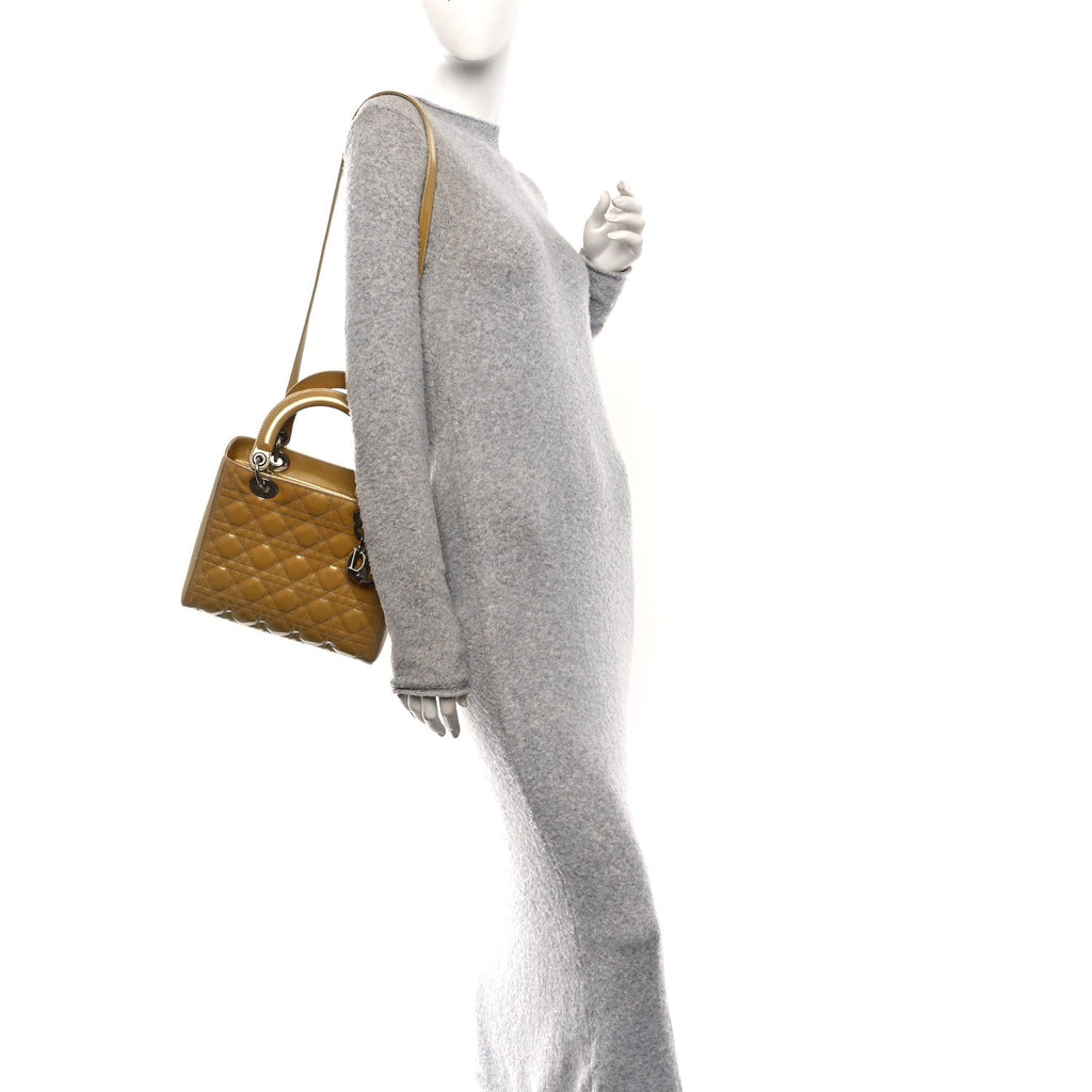 Patent Cannage Medium Lady Dior Beige