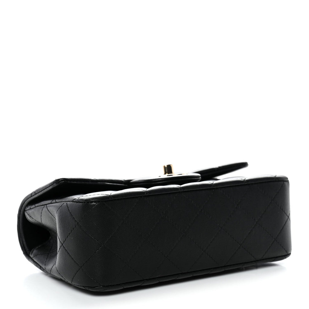 Lambskin Quilted Mini Top Handle Rectangular Flap Black