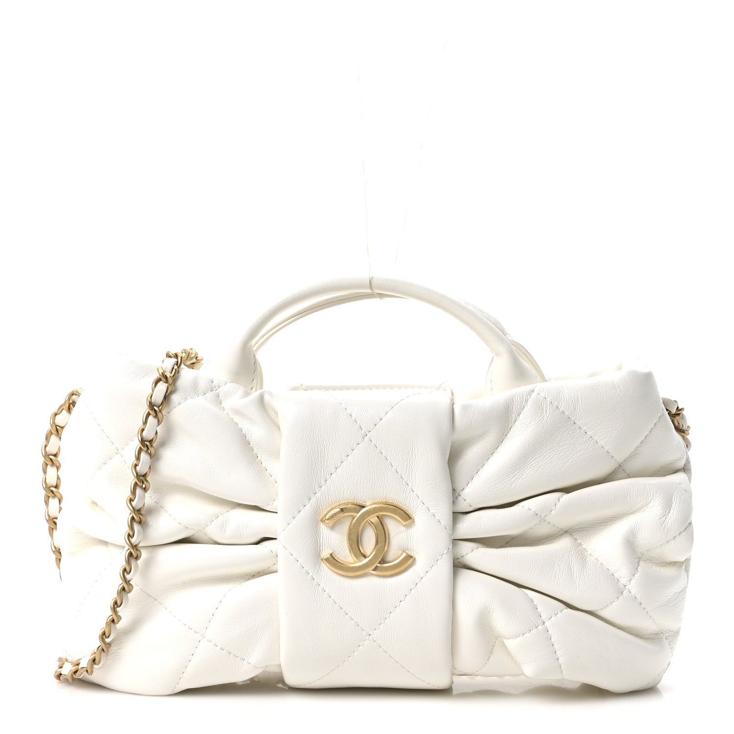 Lambskin Quilted Mini Bow Bag White