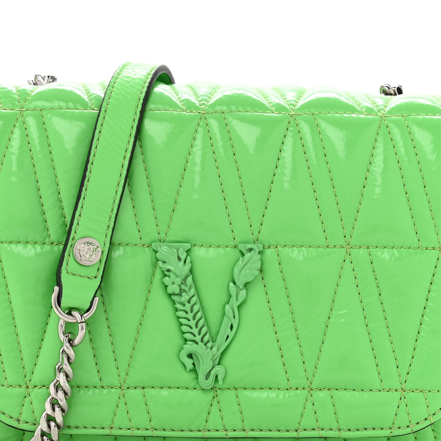 Patent Quilted Virtus Shoulder Bag Mint