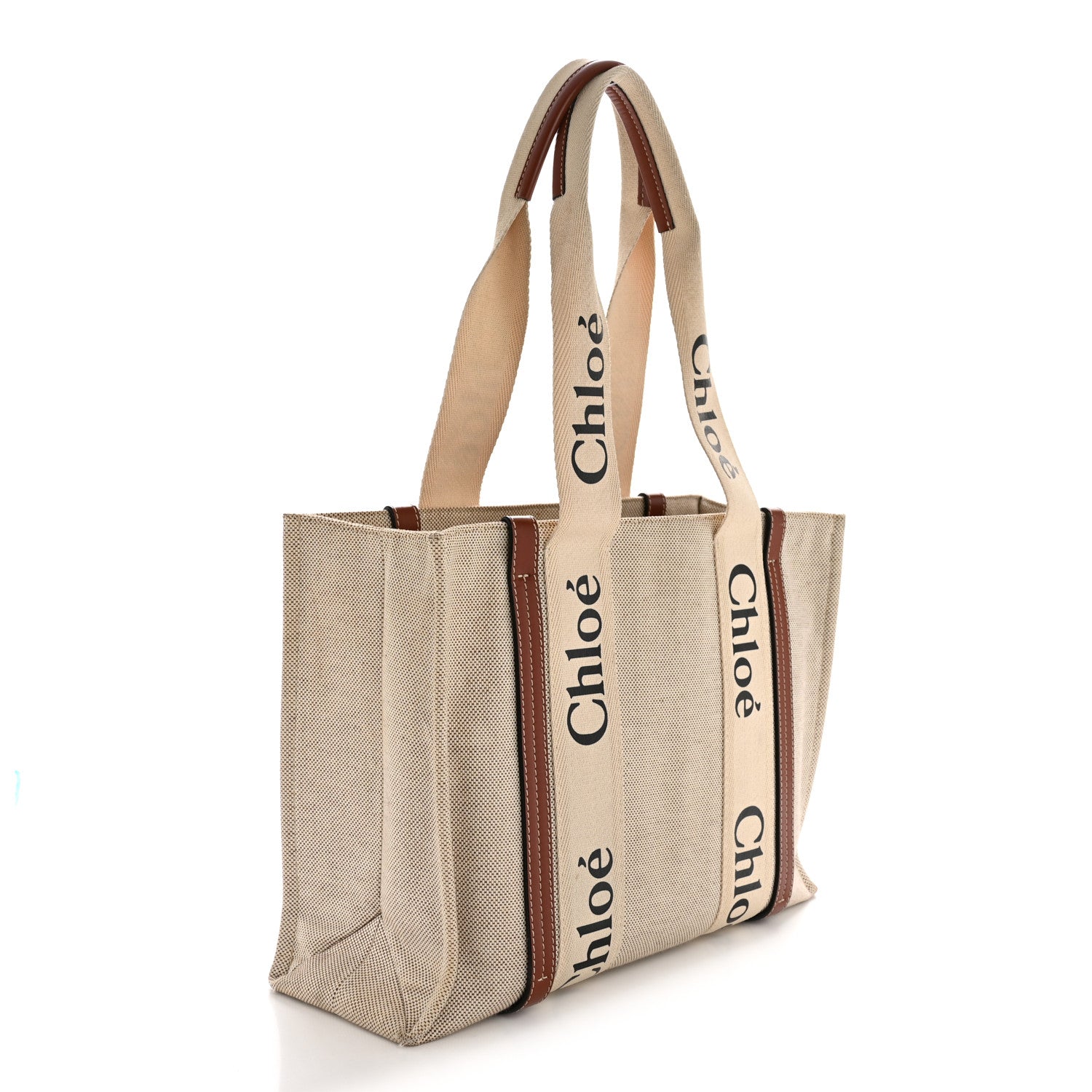 Cotton Calfskin Medium Woody Ribbon Tote White Brown