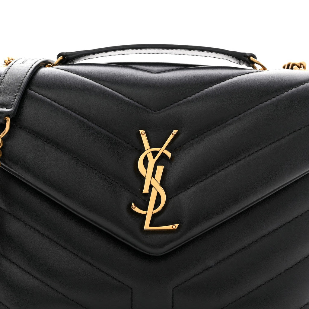 Calfskin Y Quilted Monogram Small Loulou Chain Satchel Black