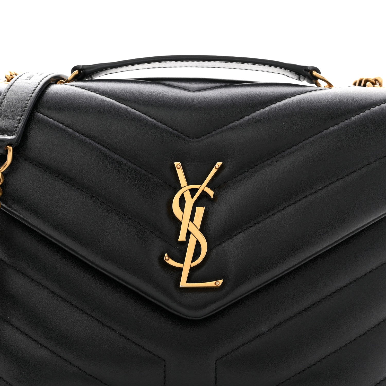 Calfskin Y Quilted Monogram Small Loulou Chain Satchel Black
