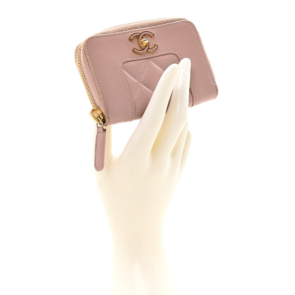 Sheepskin Quilted Vintage Mademoiselle Zip Coin Purse Pink