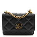 Lambskin Enamel Quilted Pending CC Clutch With Chain Black