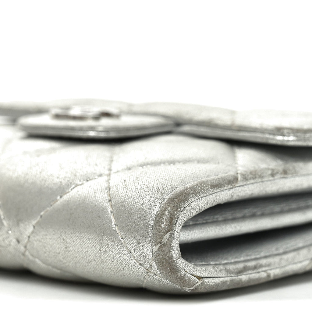 Metallic Lambskin Quilted Flap  Holder Wallet Silver