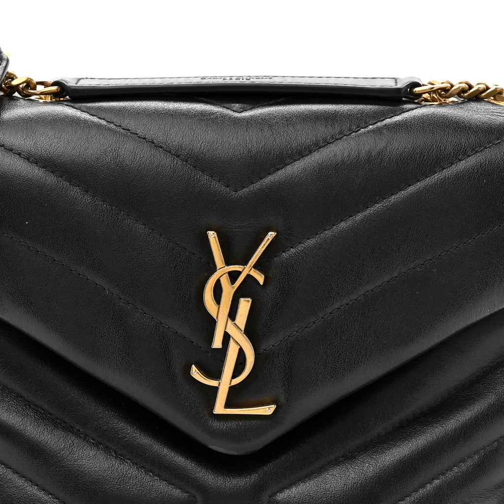 Calfskin Y Quilted Monogram Small Loulou Chain Satchel Black