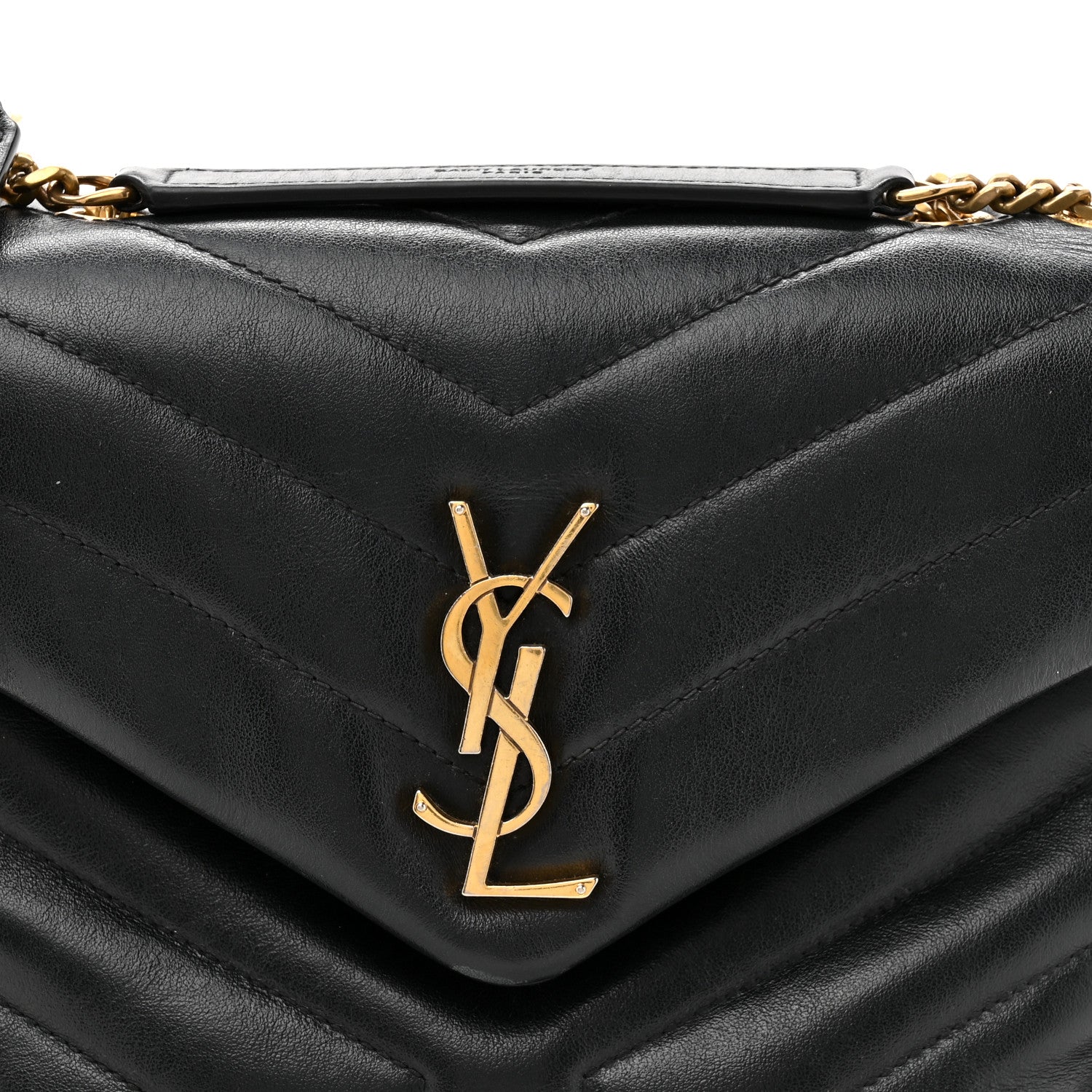 Calfskin Y Quilted Monogram Small Loulou Chain Satchel Black