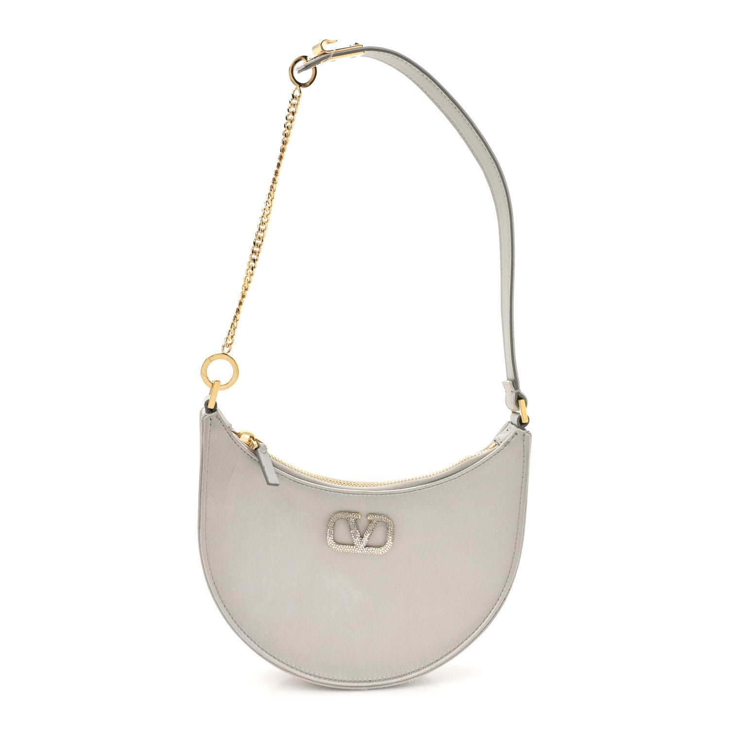 Satin Mini Crystal Vlogo Hobo Bag Silver