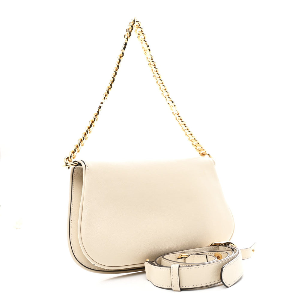 Roxy Calfskin Blondie Chain Shoulder Flap Bag Mystic White