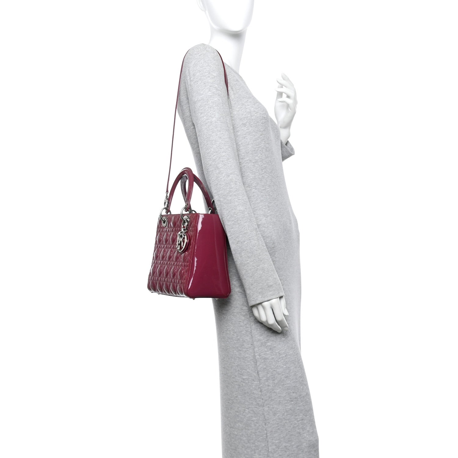 Patent Cannage Medium Lady Dior Dark Pink