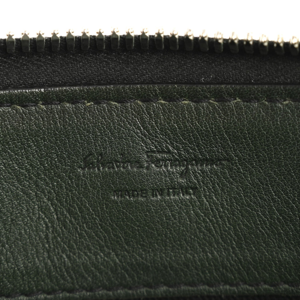 Calfskin Gancini Embossed Wristlet Clutch Dark Green