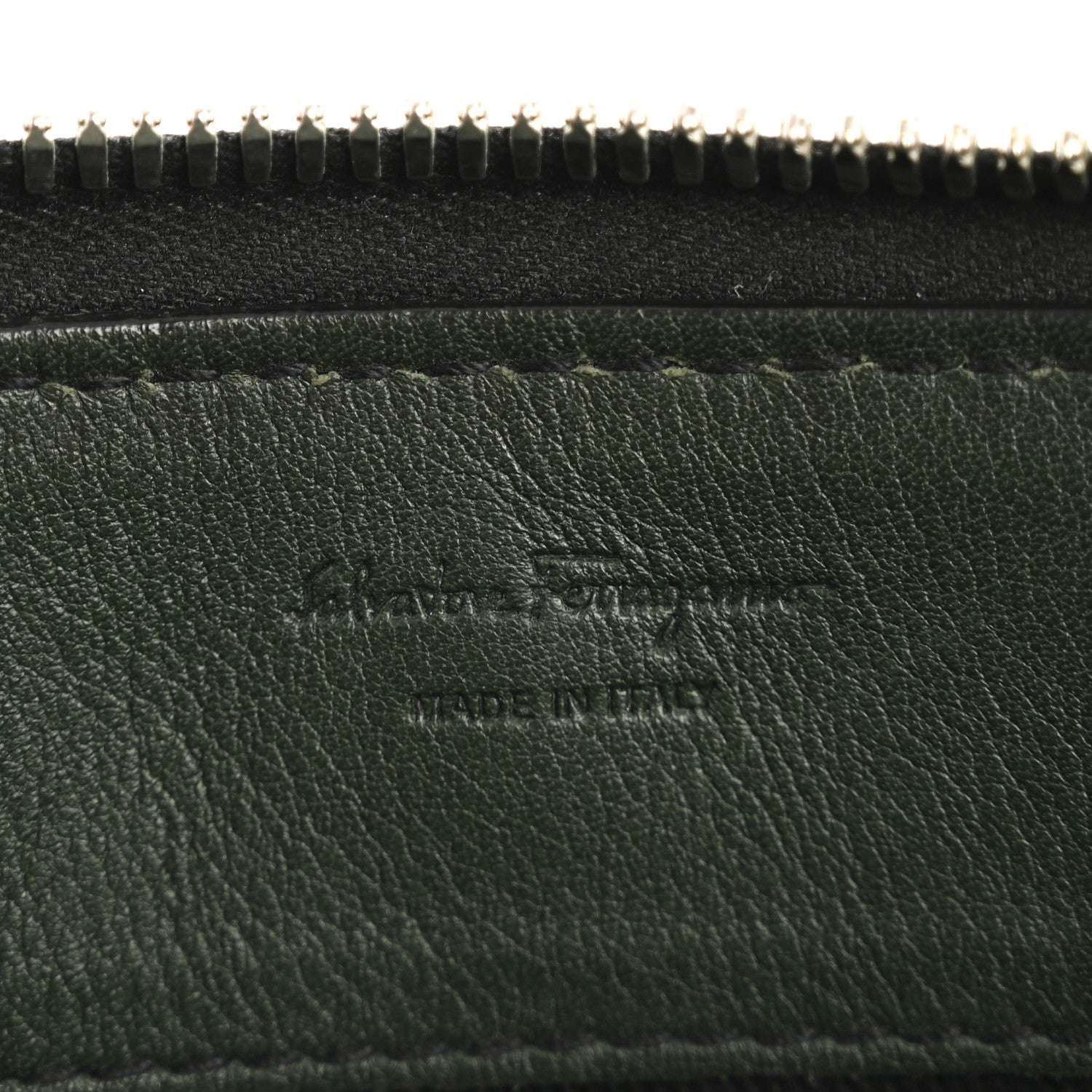 Calfskin Gancini Embossed Wristlet Clutch Dark Green
