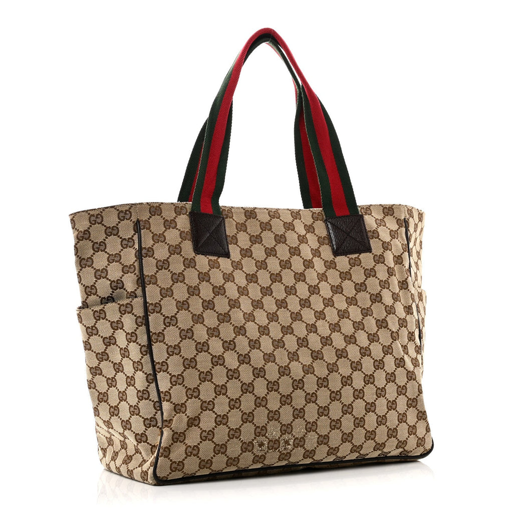 GG Monogram Medium Web Handle Double Pocket Tote Brown