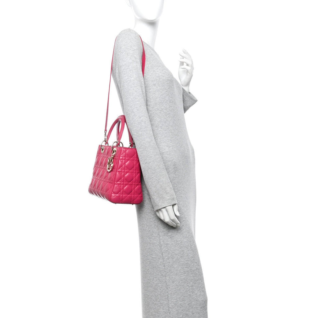 Lambskin Cannage Medium Lady Dior Fuchsia