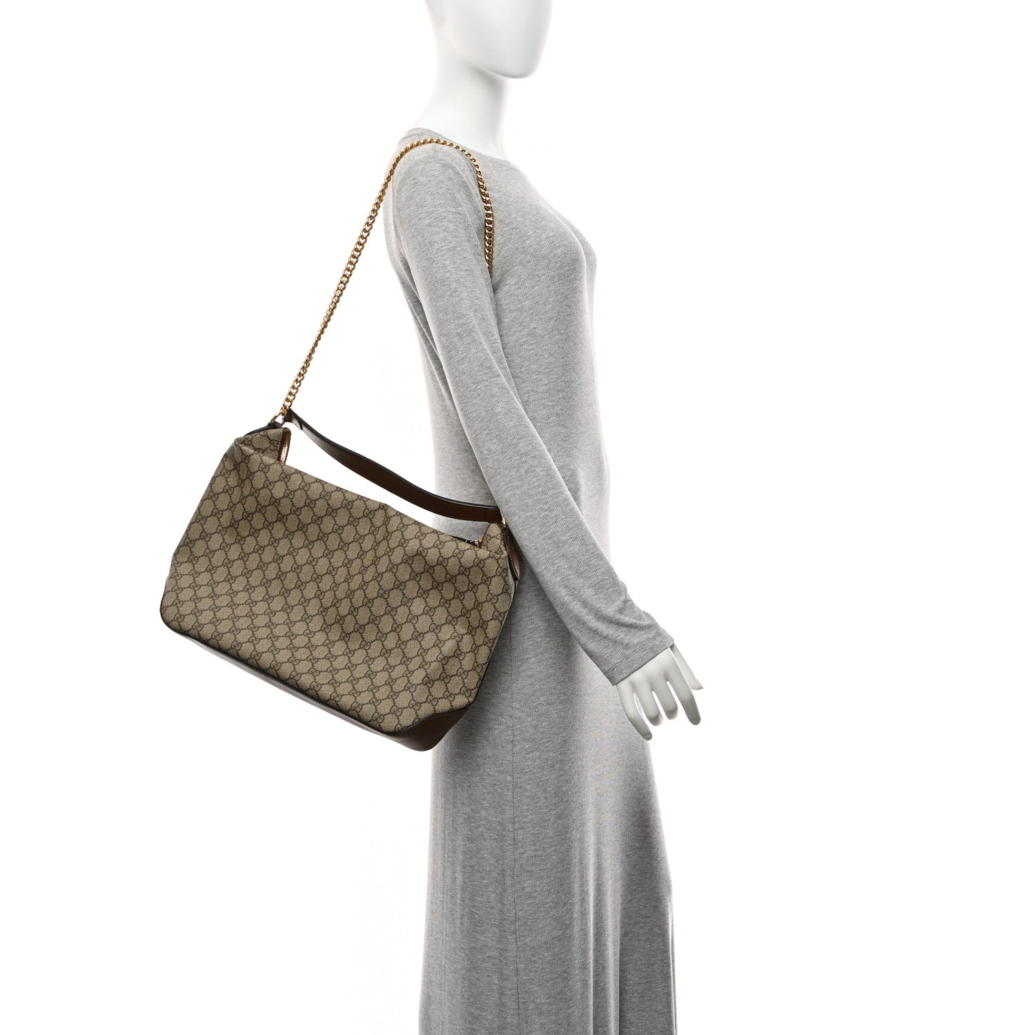 GG Supreme Monogram Large Linea A Hobo Light Brown
