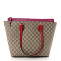 GG Supreme Monogram Medium Zippered Bucket Tote Beige Hibiscus Red New Rosette