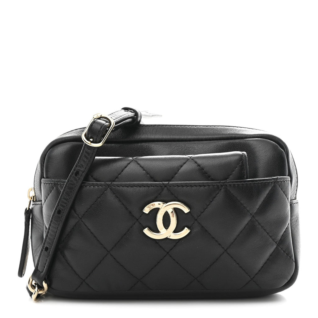 Lambskin Quilted Waist Bag With Pouch Black