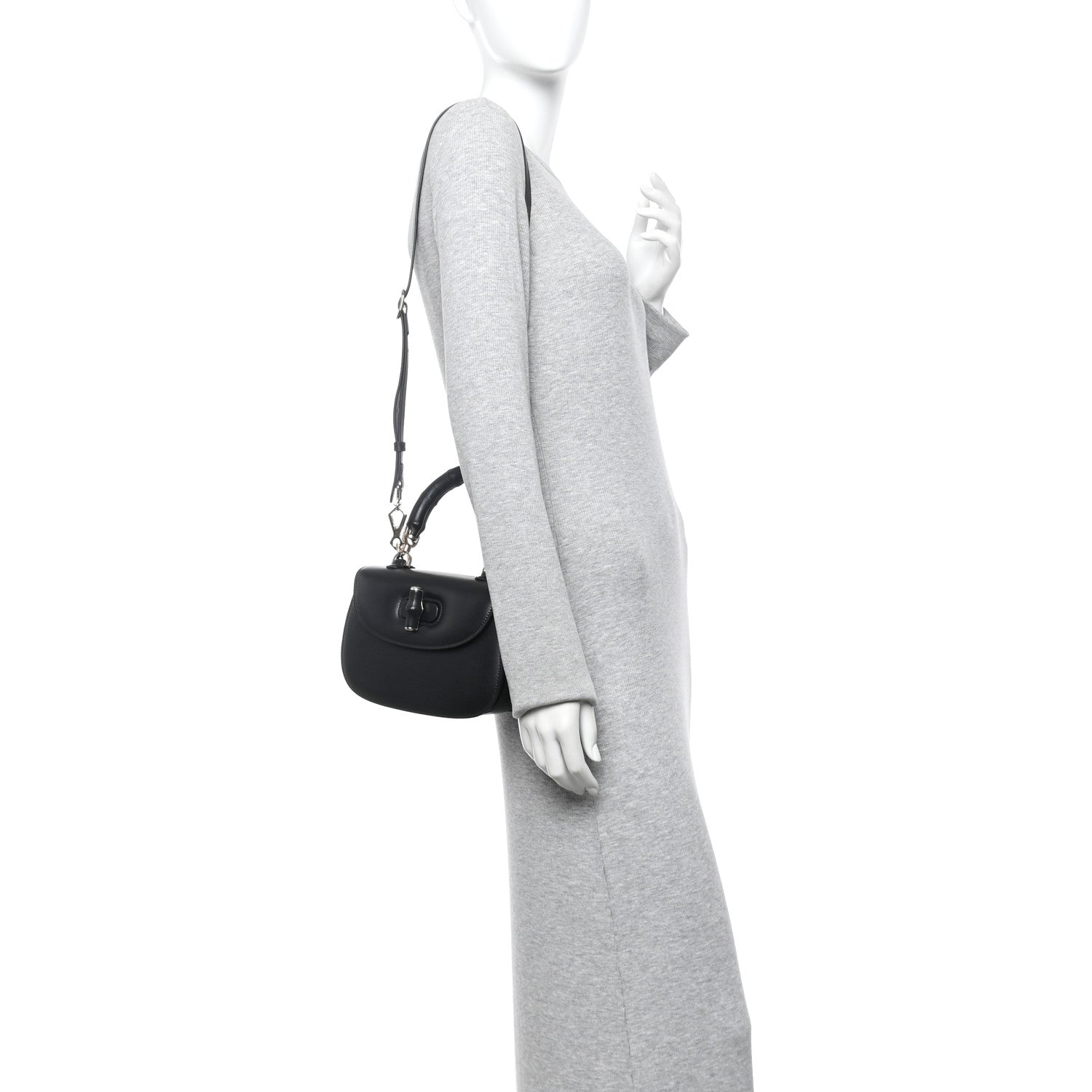 Boarded Dyana Lux Calfskin Web Monochrome Small Bamboo 1947 Top Handle Bag Black