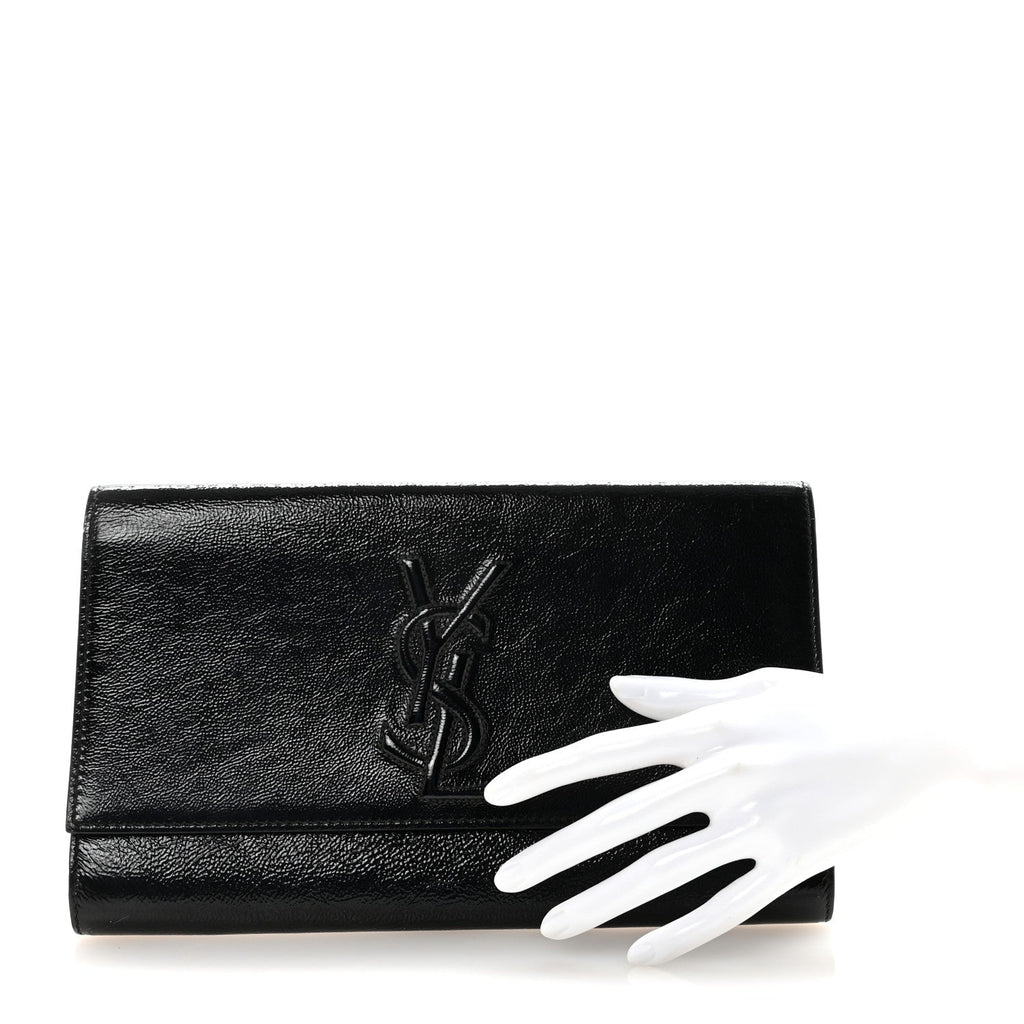 Textured Patent Monogram Large Belle De Jour Clutch Black