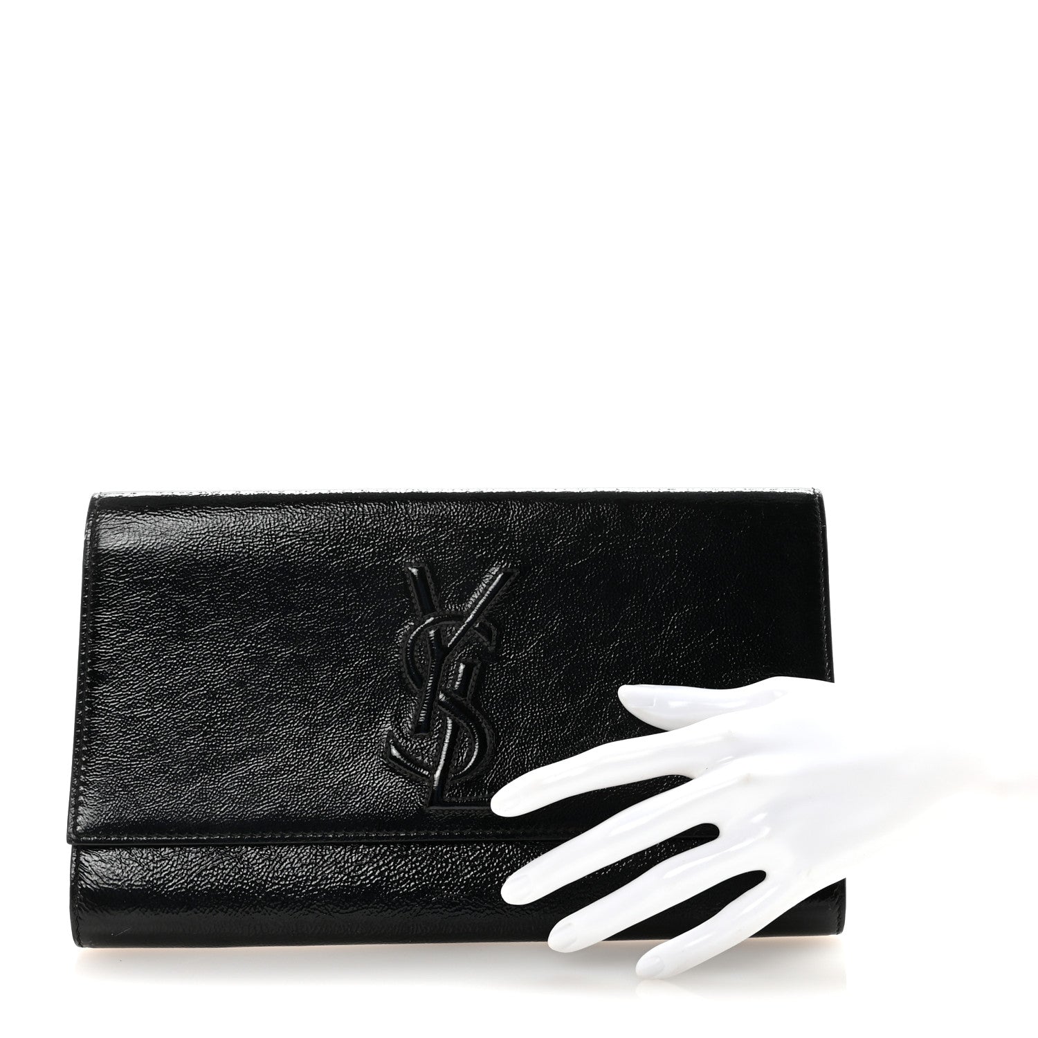 Textured Patent Monogram Large Belle De Jour Clutch Black