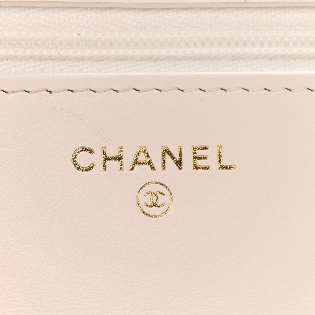 Shiny Crumpled Calfskin Quilted Enamel Heart Wallet On Chain WOC White
