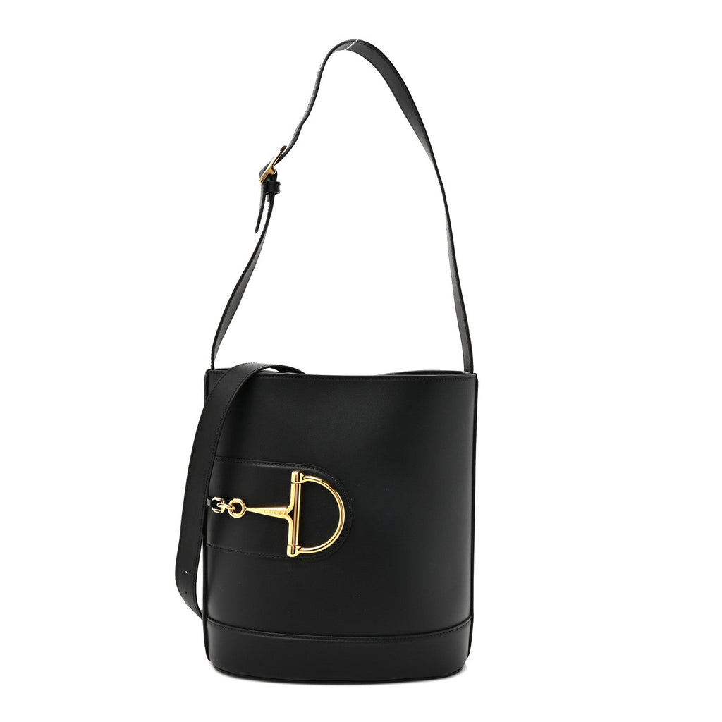 Arabella Calfskin Horsebit 73 Medium Bucket Bag Black