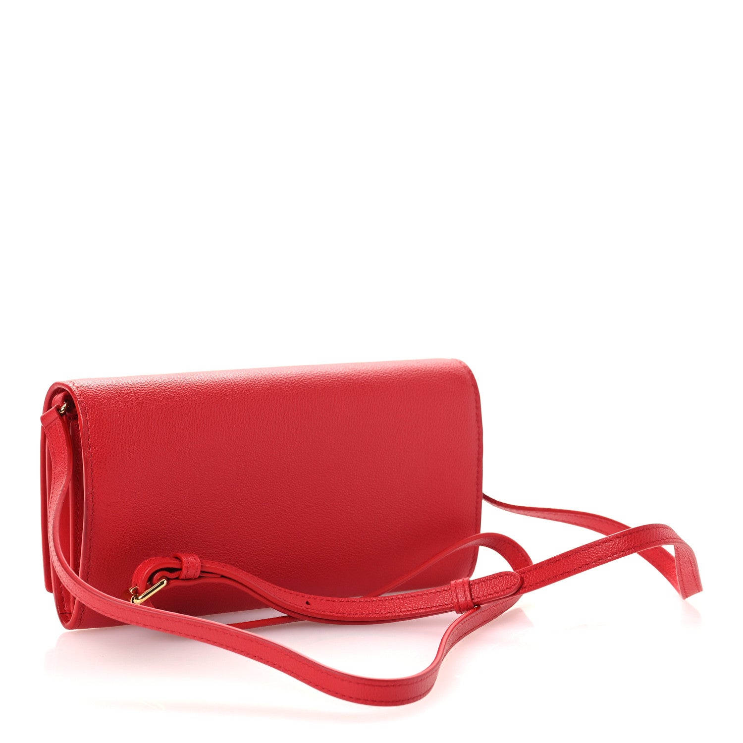 Grainy Calfskin Logo Henley Wallet On Chain Red
