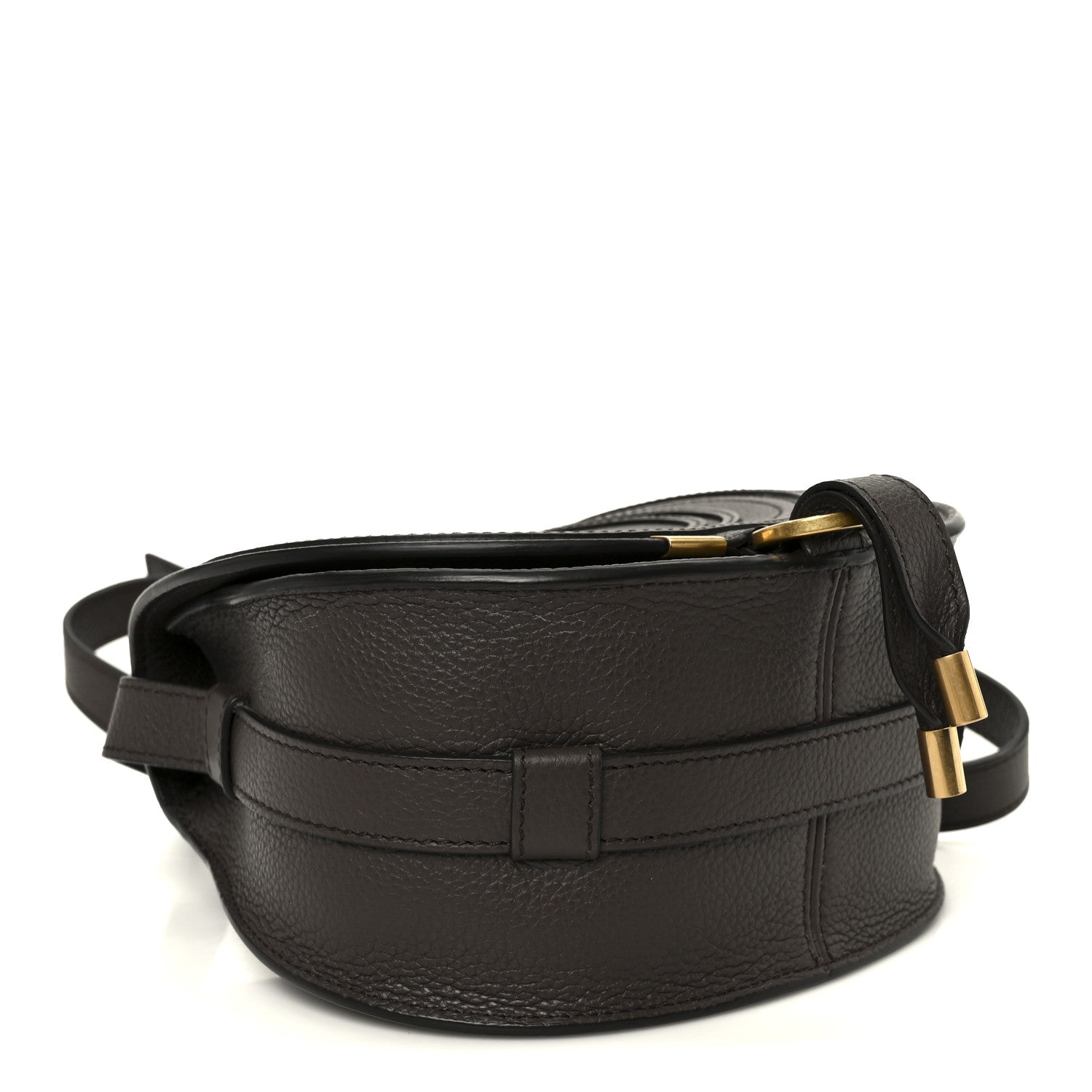 Grained Calfskin Small Marcie Round Crossbody Bag Bold Brown