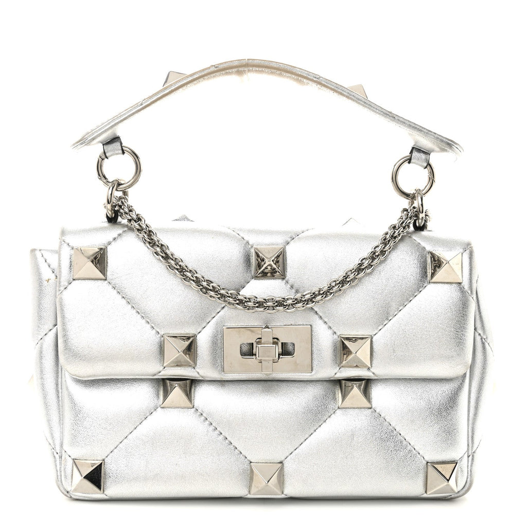 Nappa Medium Roman Stud Shoulder Bag Silver