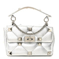 Nappa Medium Roman Stud Shoulder Bag Silver