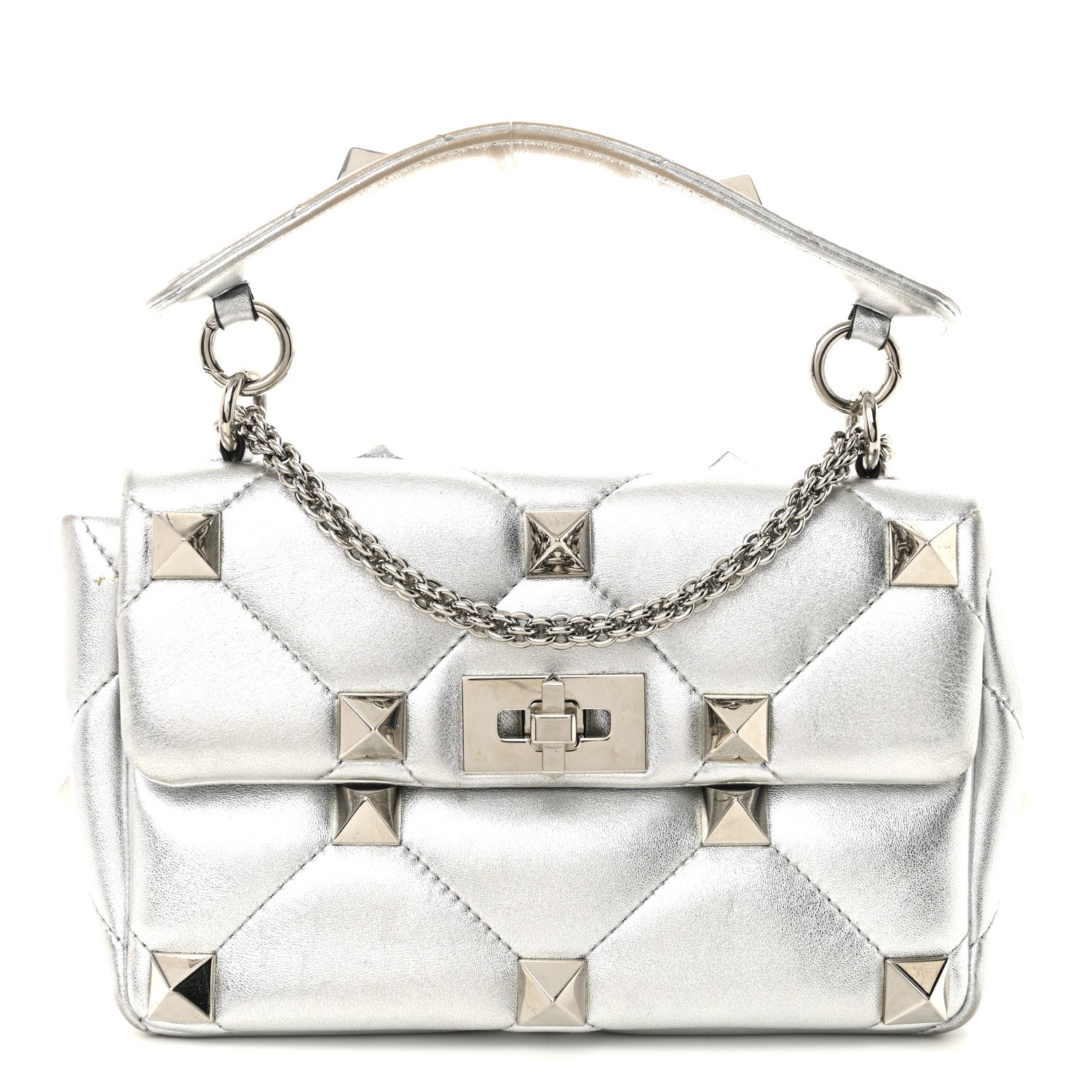 Nappa Medium Roman Stud Shoulder Bag Silver