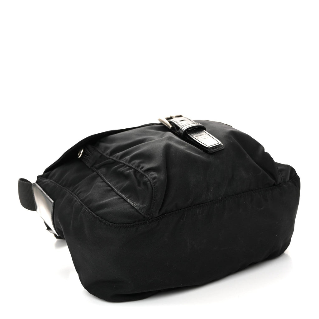 Nylon Vela Saffiano Single Buckle Messenger Shoulder Bag Black