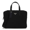 Re-Nylon Saffiano Metal Triangle Logo Briefcase Black