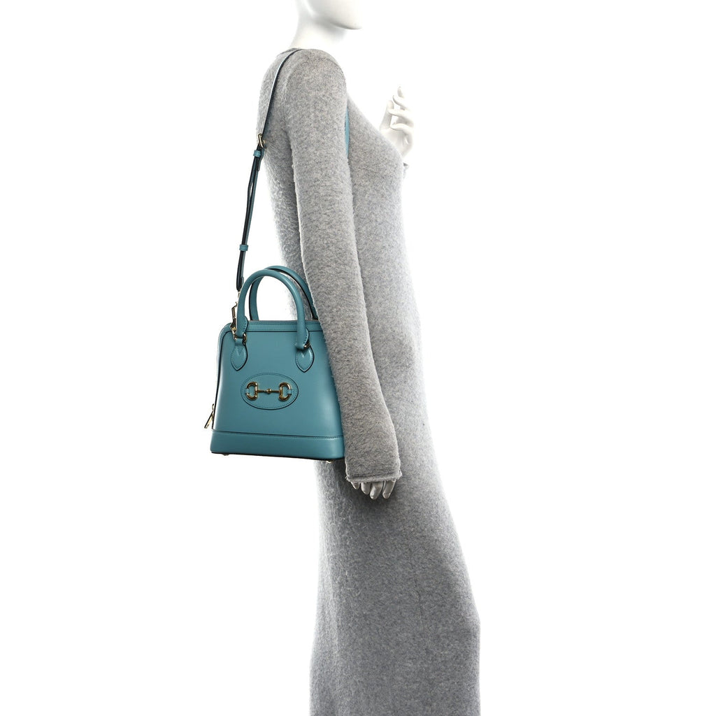 Boarded Plutone Calfskin Small Horsebit 1955 Top Handle Bag Dusty Azure