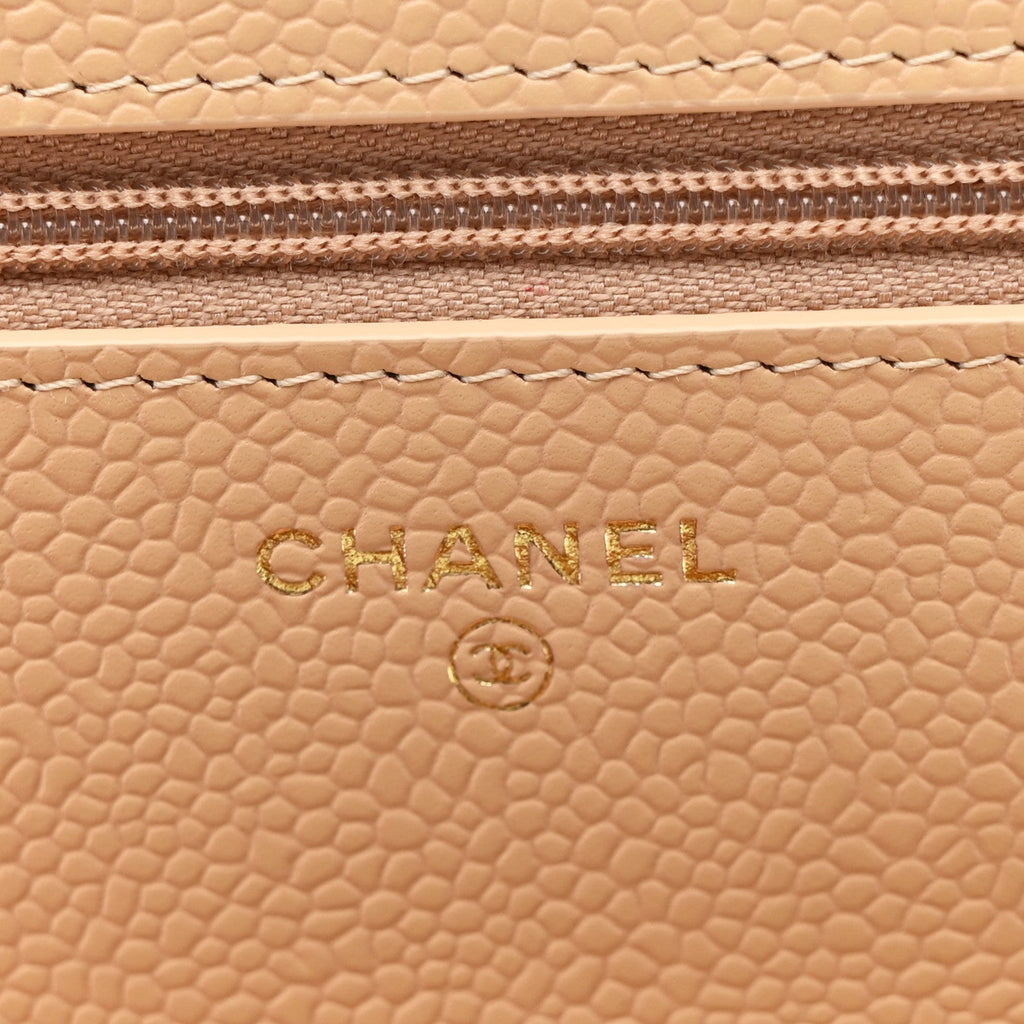 Caviar Quilted Wallet on Chain WOC Beige