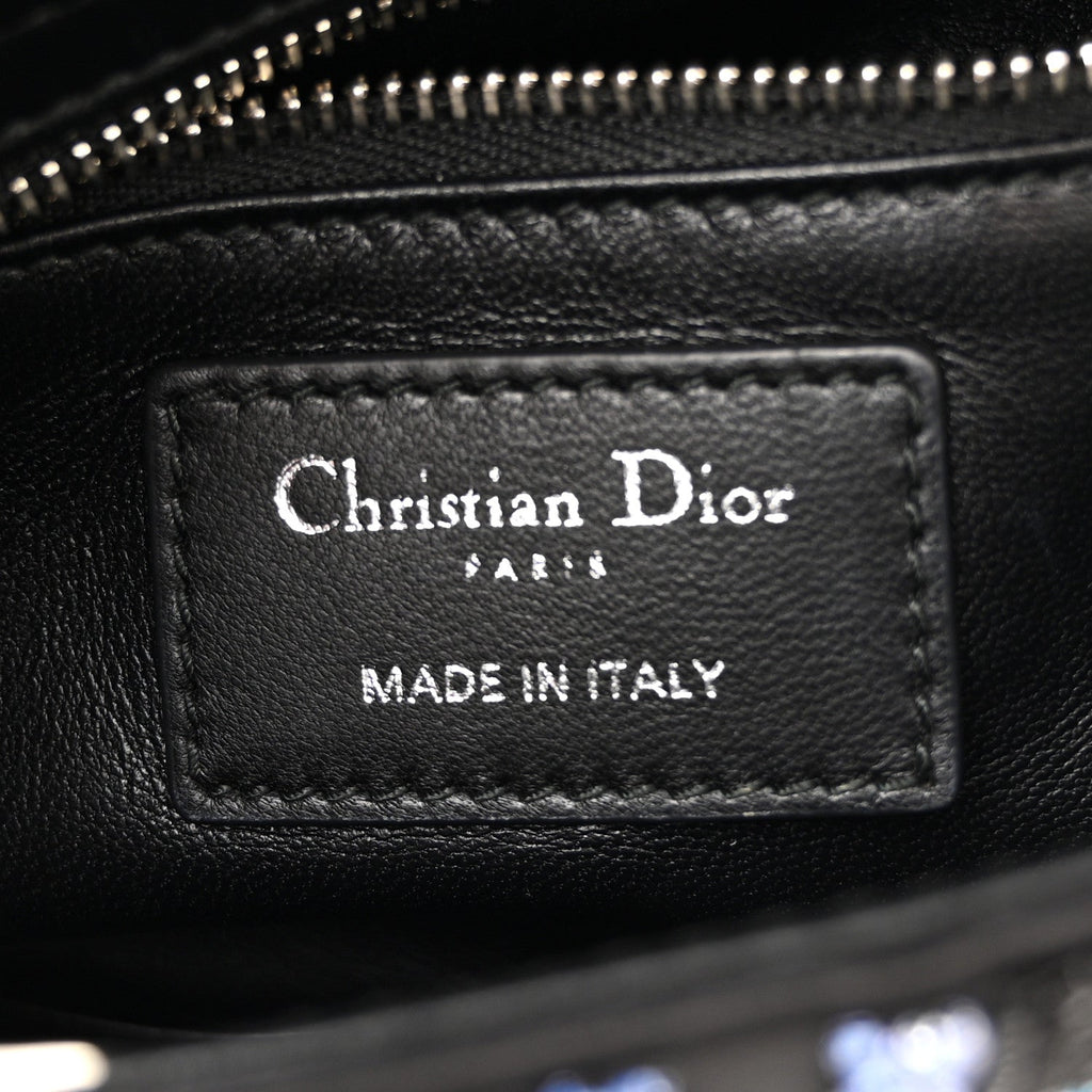 Satin Lambskin Embroidered Beaded Mini Lady Dior Black Multicolor