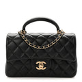 Lambskin Quilted Mini Top Handle Rectangular Flap Black
