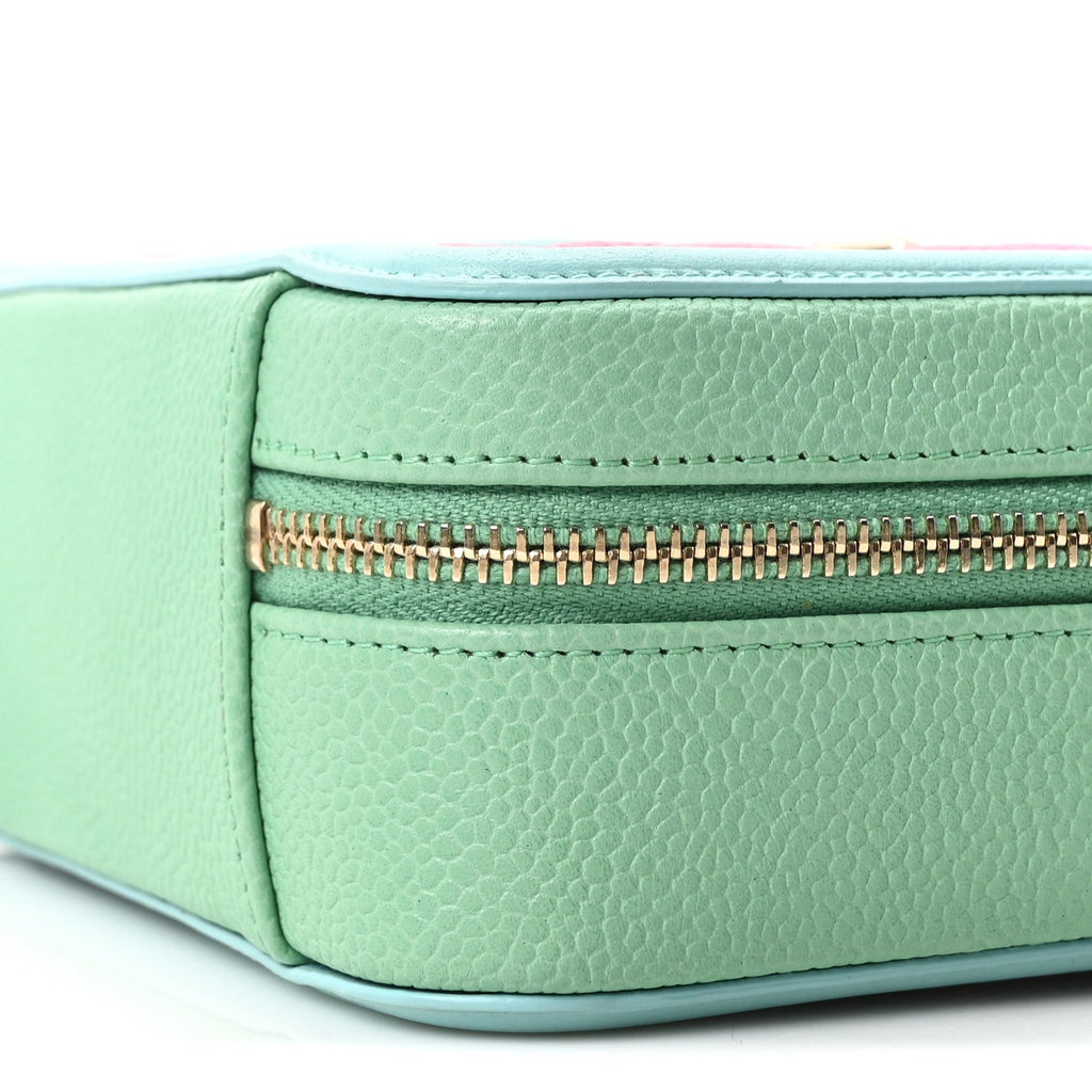 Caviar Quilted Filigree Vanity Clutch With Chain Pink Light Blue Green