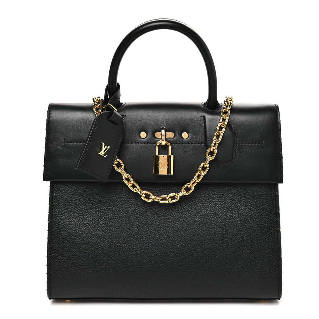 Calfskin Taurillon Studded City Steamer One Handle Bag Black