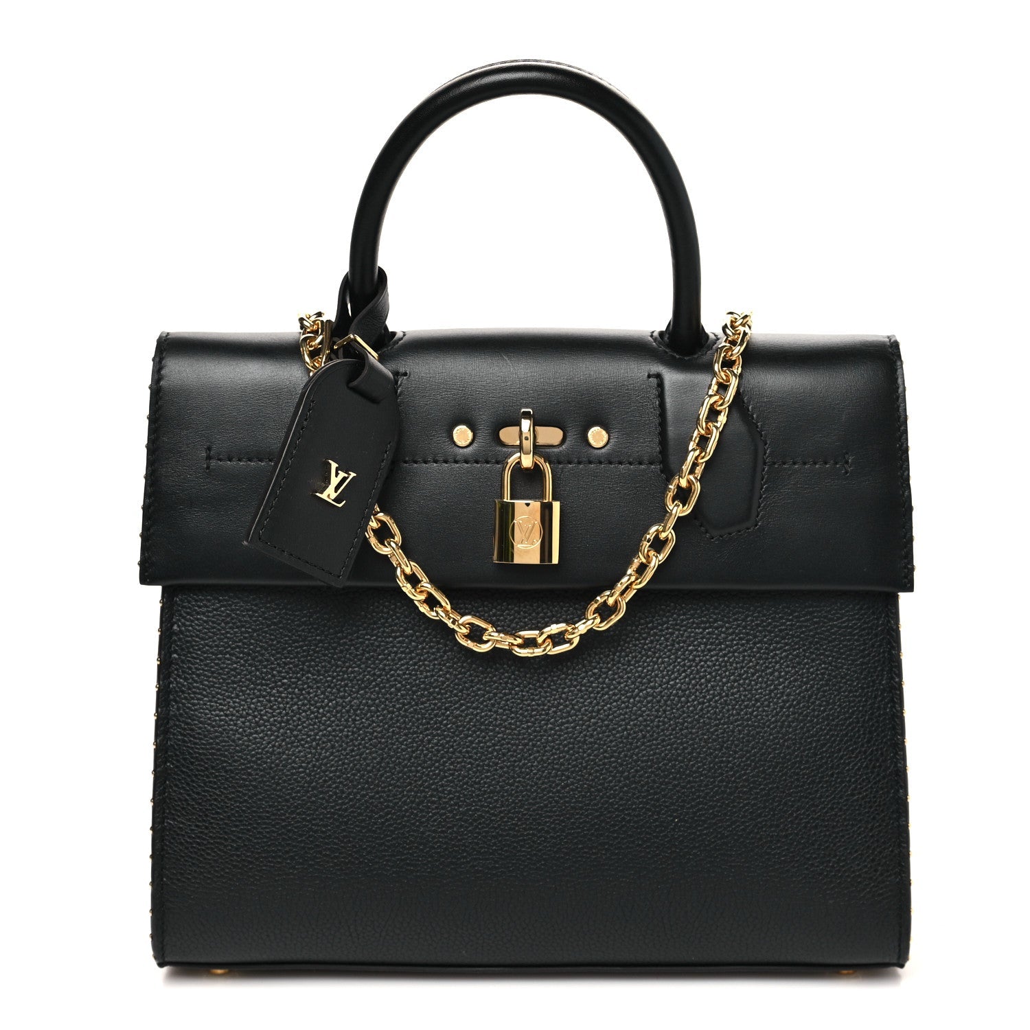 Calfskin Taurillon Studded City Steamer One Handle Bag Black